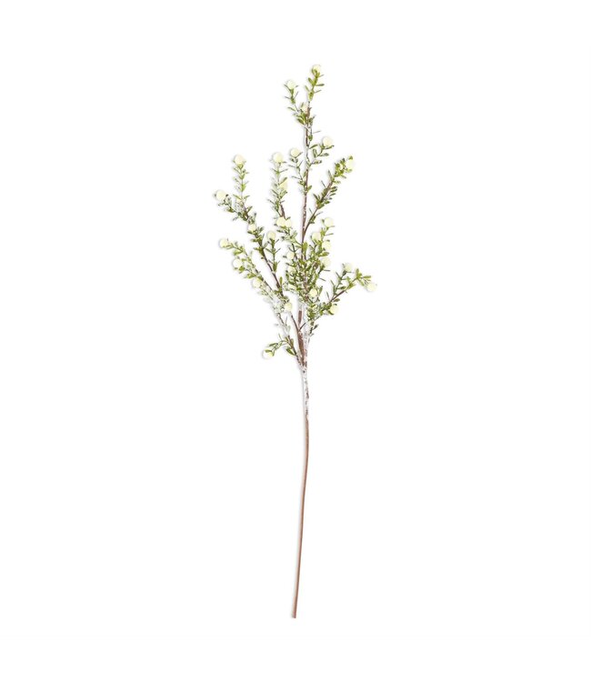 K&K Interiors Glittered Snowy White Berry Leaf Stem