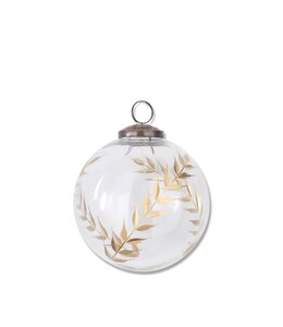 K&K Interiors Gold Gilded Leaf Etched Clear Glass Ornament