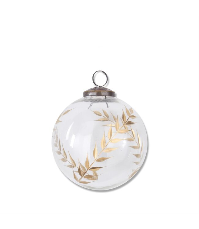 K&K Interiors Gold Gilded Leaf Etched Clear Glass Ornament