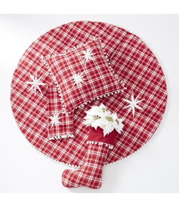 K&K Interiors Red & White Plaid Flannel Stocking W/Pom Pom Trim