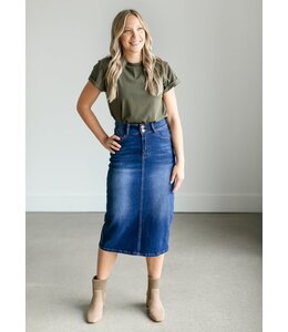 Greta Medium Wash Midi Denim Skirt