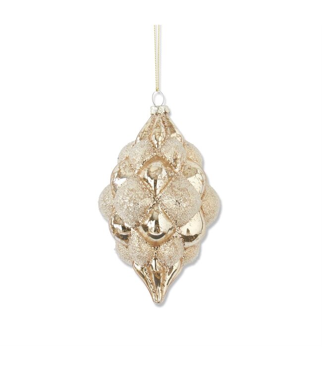 K&K Interiors Beaded Gold Mercury Glass Teardrop Hobnail Ornament