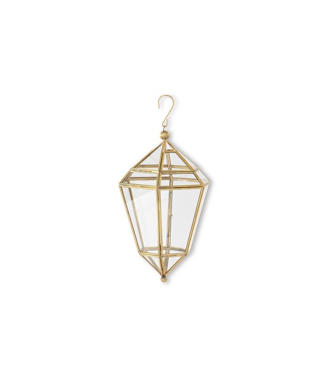 K&K Interiors Gold Metal & Glass Hanging Lantern- Small