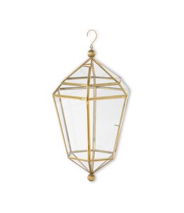 K&K Interiors Gold Metal & Glass Hanging Lantern- Large