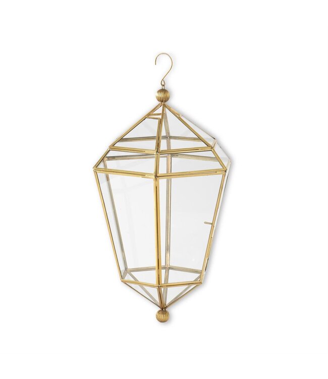 K&K Interiors Gold Metal & Glass Hanging Lantern- Large