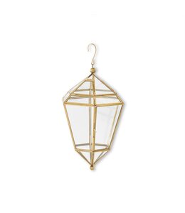 K&K Interiors Gold Metal & Glass Hanging Lantern- Medium