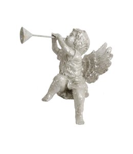 K&K Interiors White Glitter Cherub W/Horn Facing Right