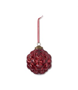 K&K Interiors 4.25 Inch Red Glass Round Hobnail Ornament