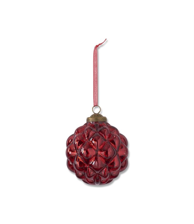 K&K Interiors Red Glass Round Hobnail Ornament (4.25 Inch )