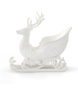 K&K Interiors Glittered White Resin Deer Bust Sleigh