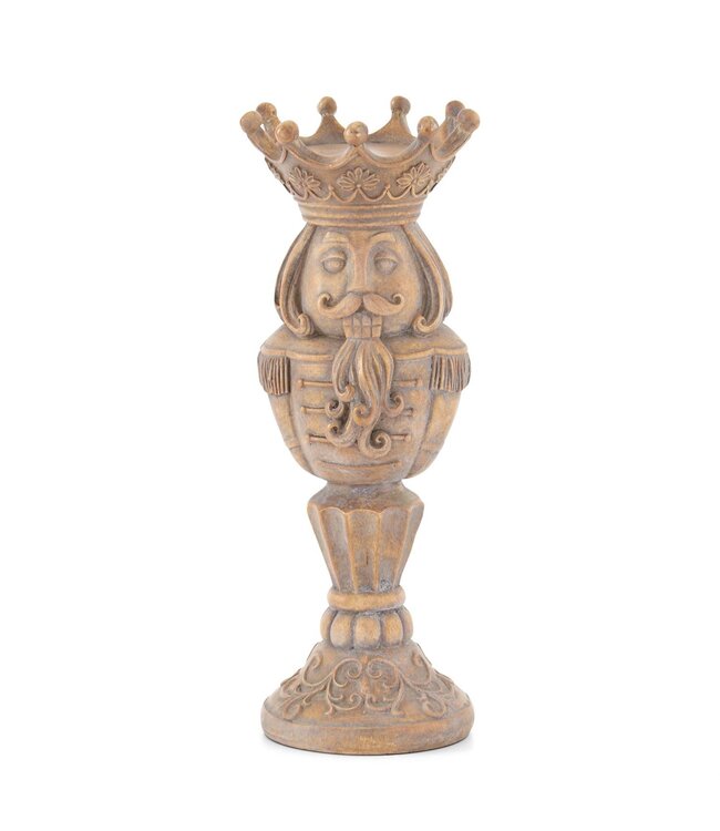 K&K Interiors Gray Washed Brown Resin Nutcracker Candleholder- Large