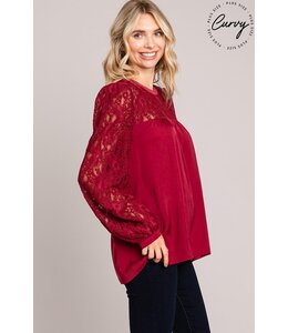 Soft Satin Blouse With Contrast Lace Neck