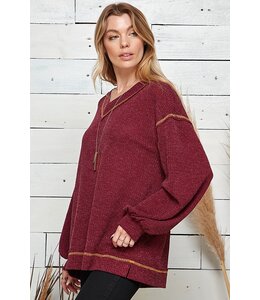 Knit Solid Loose Wide Neck Top