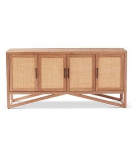 K&K Interiors Natural Elm Wood & Woven Cane 4 Door Sideboard