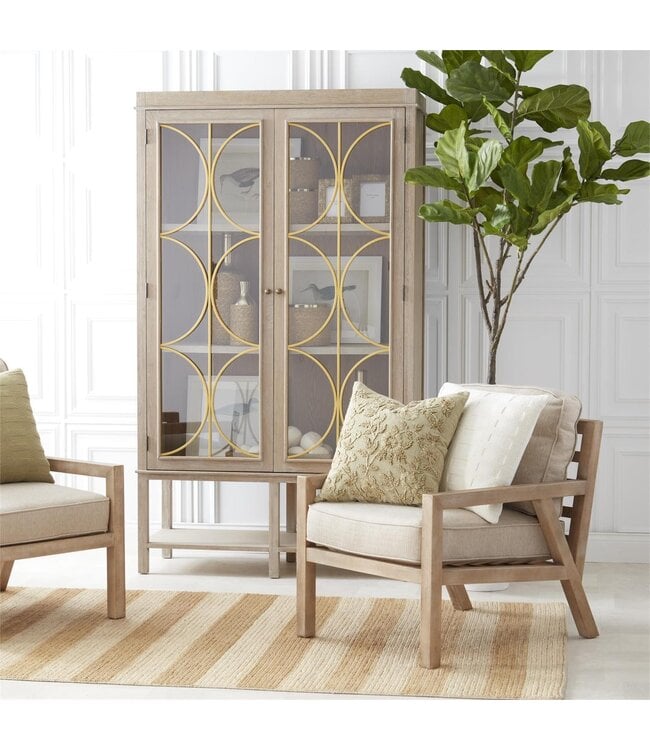 K&K Interiors Natural With Gold Wood & Glass Showcase Cabinet