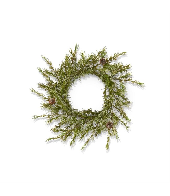 K&K Interiors Glittered Snowy Pine Candle Ring/Wreath w/Mini Pinecones