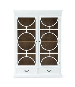 K&K Interiors White Alder Wood Double Glass Door Cabinet