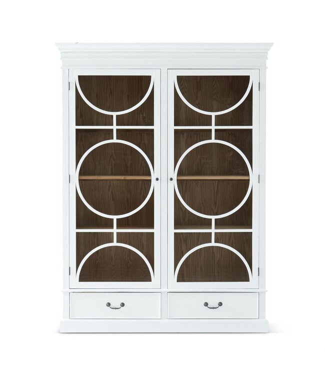 K&K Interiors White Alder Wood Double Glass Door Cabinet