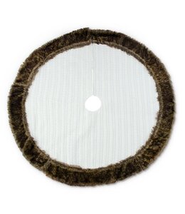 K&K Interiors White Cable Knit Tree Skirt W/Brown Fur Trim