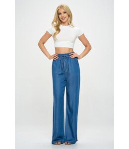 Elastic Waistband Wide Leg Pants