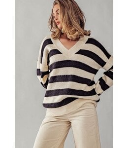 Urban Daizy Oversized Striped V-Neck Sweater Knit Top