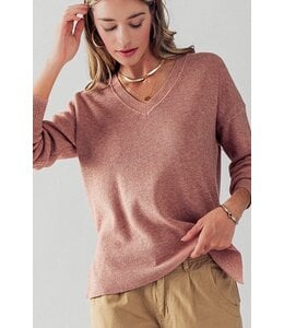 Urban Daizy Drop Shoulder Loose Fit V-Neck Soft Knit Sweater