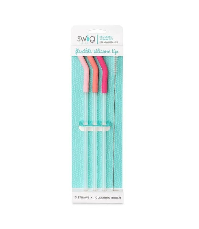 Swig Life Blush/Coral/Pink Reusable Straw Set (40oz Mega Mug)