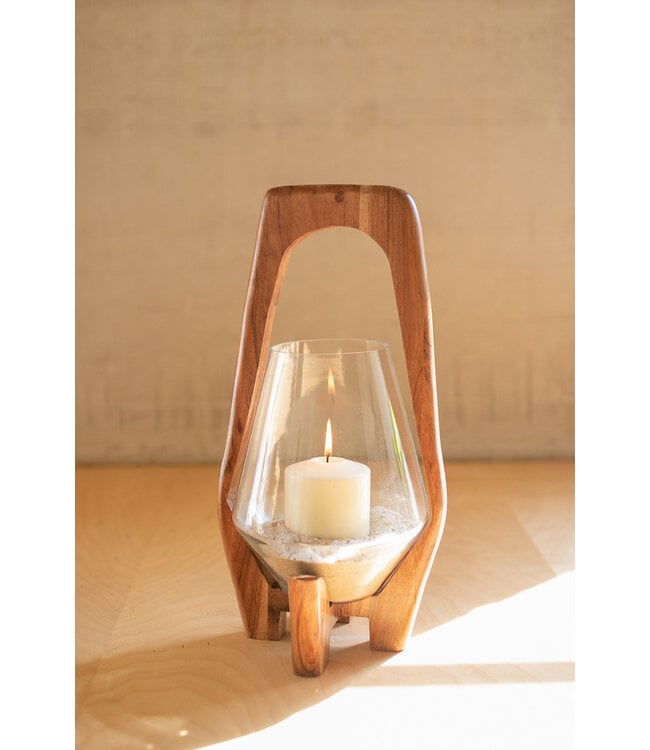 Kalalou Oval Wood and Glass Lantern - Large