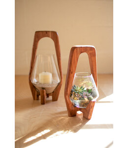 Kalalou Oval Wood and Glass Lantern - Small