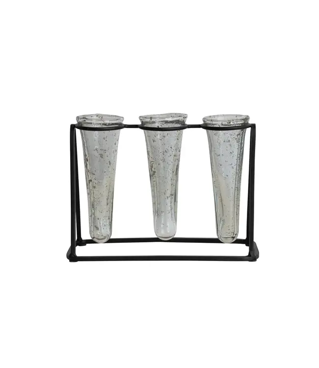 Bloomingville Black Metal Stand w/ 3 Glass Vases