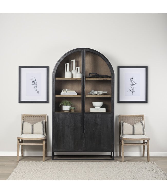 Mercana Sloan Dark Wood With Black Metal Frame Arch Cabinet