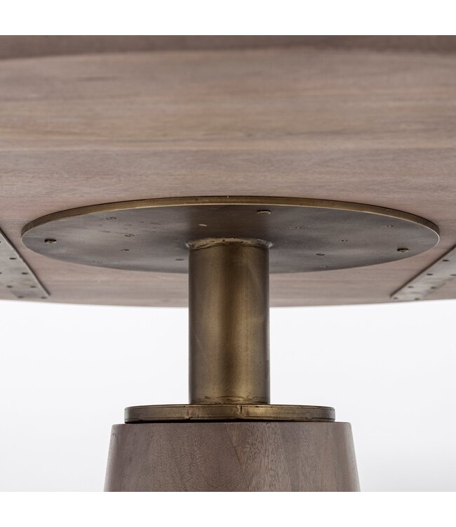 Maxwell II 54" Round Brown Solid Wood Top Brown Wood/Gold Metal Base