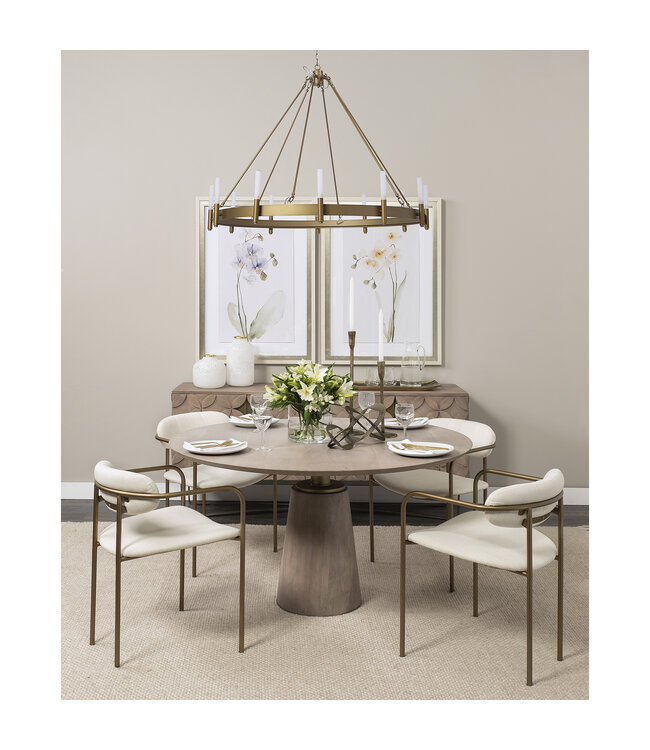 Mercana Maxwell II 54" Round Brown Solid Wood Top Brown Wood/Gold Metal Base Dining Table