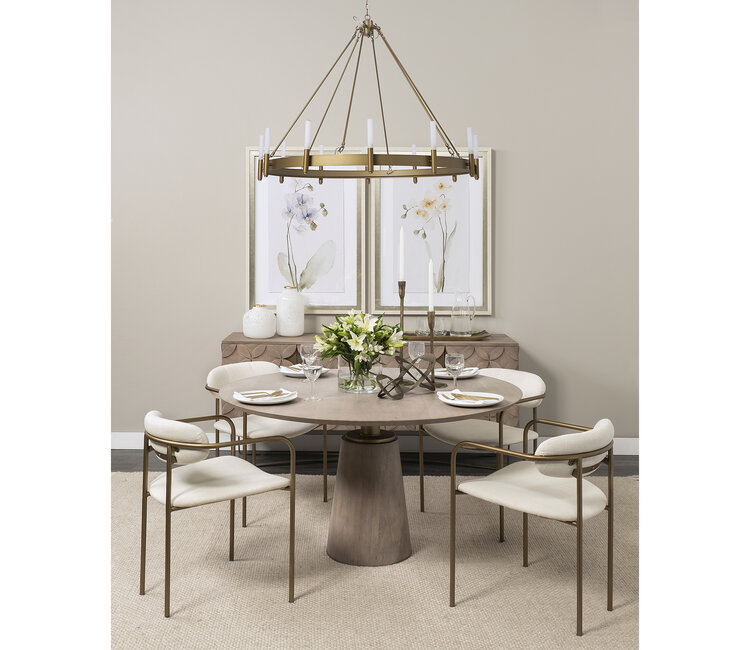 Maxwell II 54" Round Brown Solid Wood Top Brown Wood/Gold Metal Base