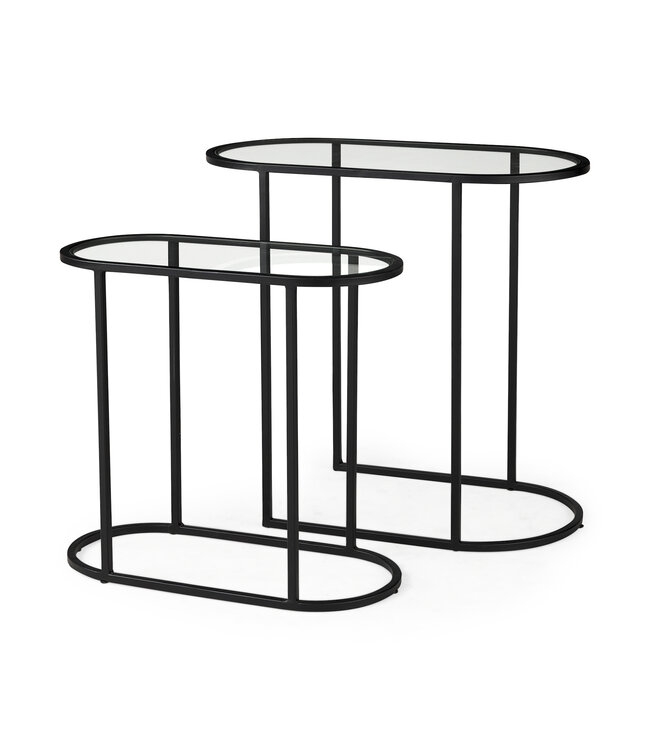 Mercana Celine  Set of Two Black/Silver Metal and Glass Nesting Accent Tables