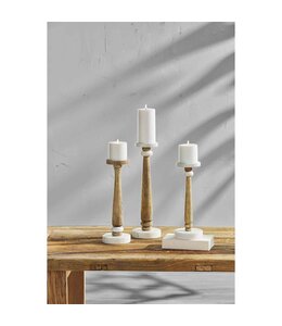 MudPie Medium Skinny Marble & Wood Candlestick