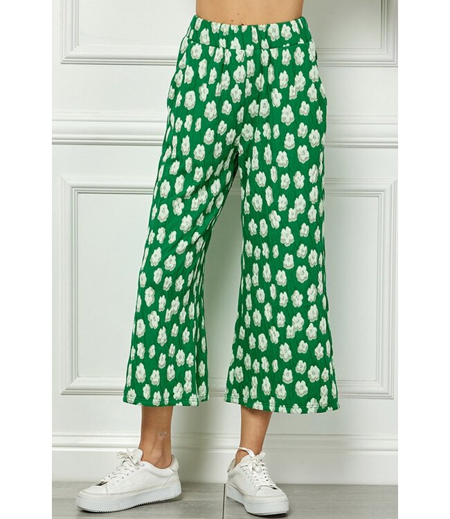 Flower Jacquard Cropped Wide Pants