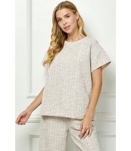 Tan Boucle Textured Short Sleeve Top