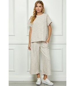 Tan Boucle Textured Wide Cropped Pants