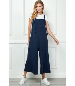 Navy Textured Cropped Overall Pants