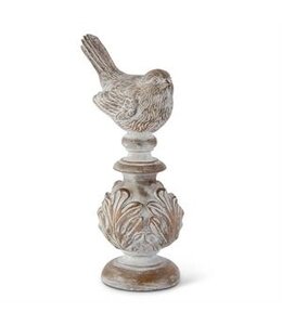 K&K Interiors Whitewashed Carved Resin Finial w/Bird Top