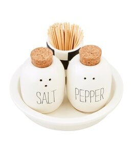 MudPie Checkered Salt & Pepper Toothpick Caddy Set