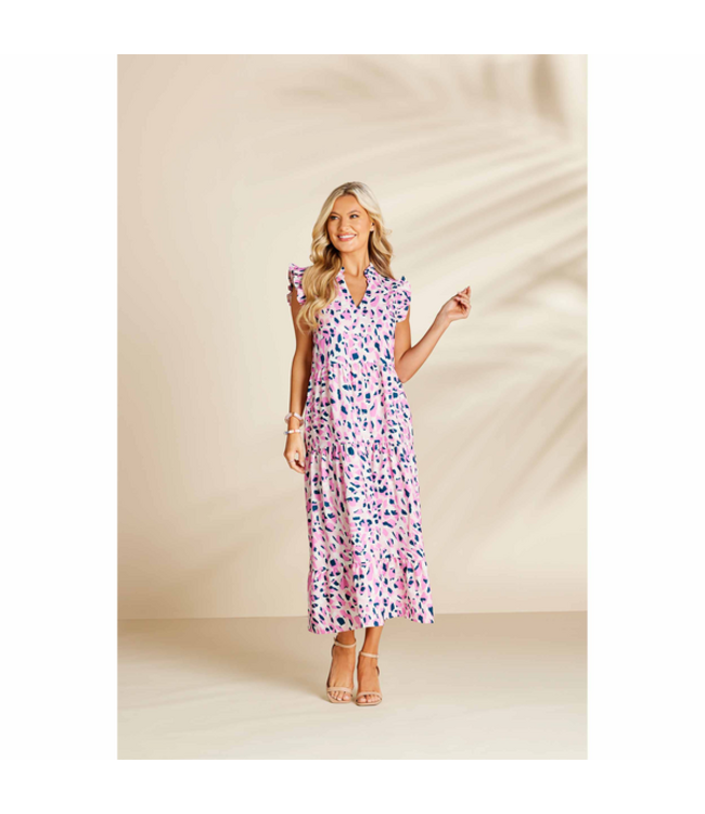 Pink Dot Abstract Adair Tiered Maxi