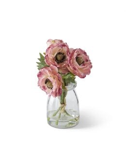 MudPie Pink Ranunculus Bouquet in Glass Vase w/Faux Water