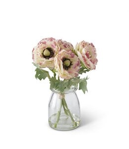 K&K Interiors White w/Pink Ranunculus Bouquet in Glass Vase w/Faux Water