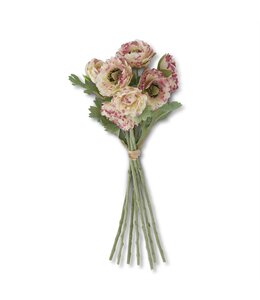 K&K Interiors White With Pink Ranunculus Bundle With Flocked Stem