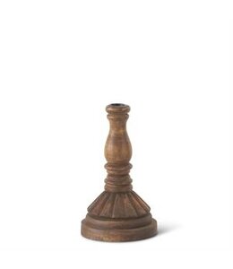 K&K Interiors Antiqued Brown Wood Taper Candleholder-Small