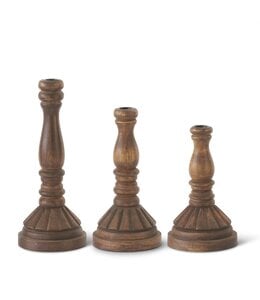 K&K Interiors Antiqued Brown Wood Taper Candleholder-Large