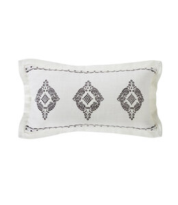 Hiend Accents Charlotte Oblong Gray Flanged & Embroidered Lace Design Pillow