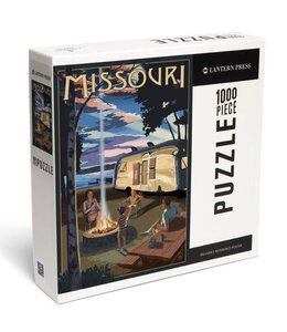 Lantern Press 1000 Piece Puzzle Missouri, Retro Camper & Lake